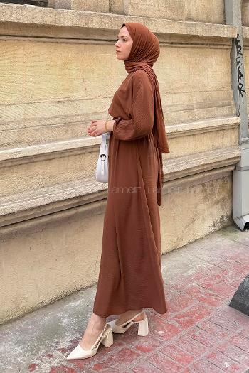 Modalamelif Yarasa Kol Prenses Elbise Taba