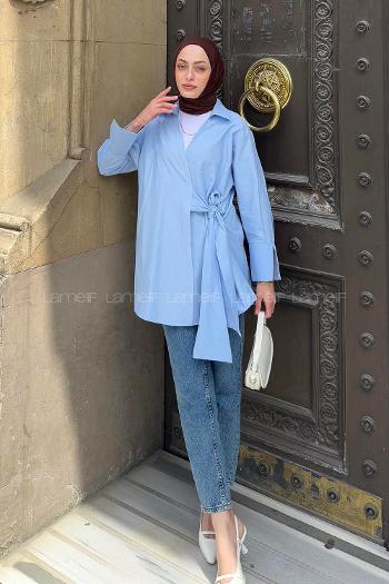 Lamelif Bağlama Detaylı Tesettür Gömlek Bebe Mavisi