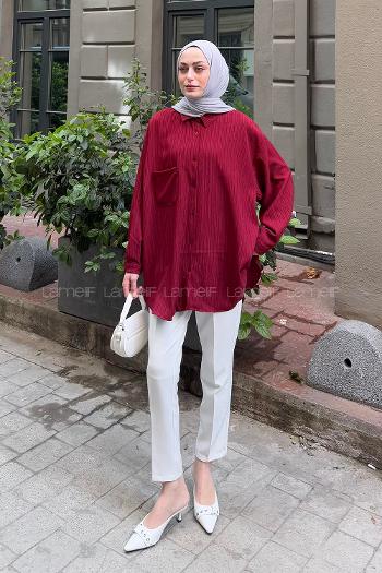 Lamelif Kraşlı Gömlek Bordo
