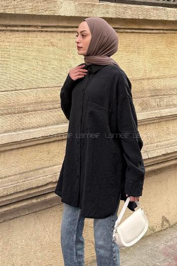 Lamelif Kraş Tesettür Tunik Siyah