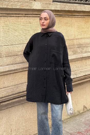 Lamelif Kraş Tesettür Tunik Siyah