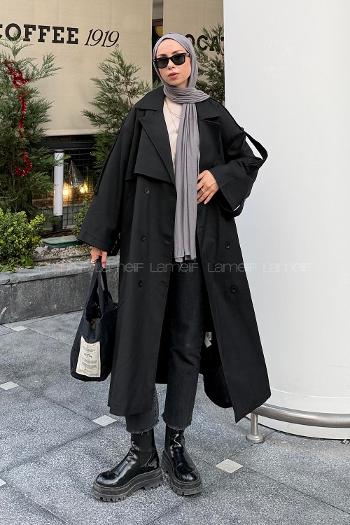 Black Long Arm Cotton Trench Coat