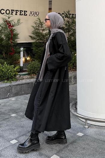 Black Long Arm Cotton Trench Coat