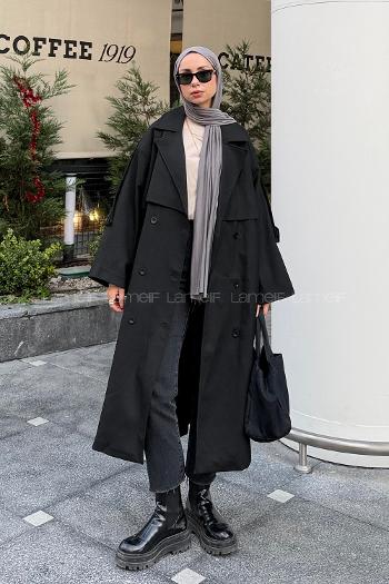 Black Long Arm Cotton Trench Coat