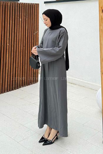 Lamelif Etekli Tesettür Takım Gri