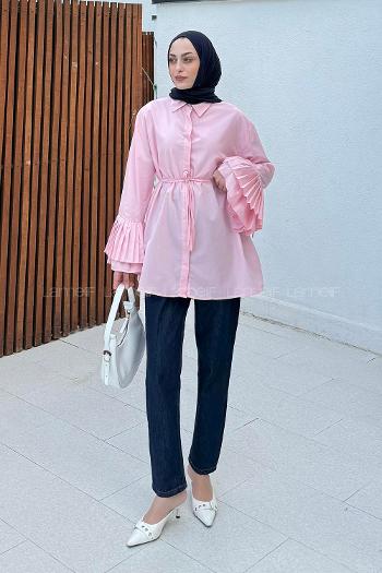 lamelif Piliseli Uzun Gömlek Şeker Pembesi