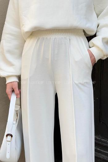 White Cotton Polyester Elastic Waist Comfortable Pants