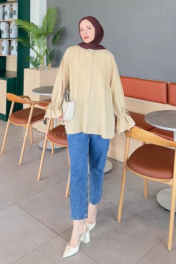 Lamelif Kol Tünel İp Detaylı Gömlek Bej