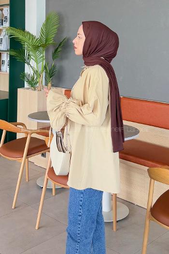 Lamelif Kol Tünel İp Detaylı Gömlek Bej