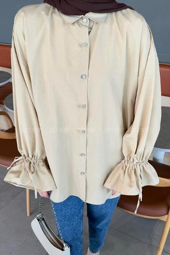 Lamelif Kol Tünel İp Detaylı Gömlek Bej