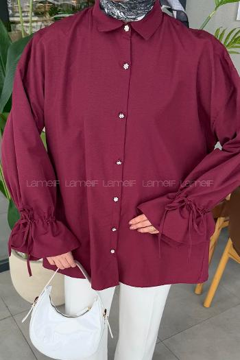 Lamelif Kol Tünel İp Detaylı Gömlek Bordo