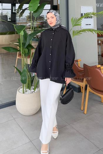 Black Shirt Collar Long Arm Poplin Fabric Shirt