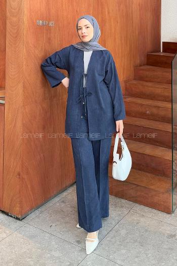 Lamelif Batikli Keten Takım Lacivert