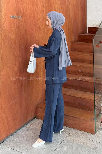 Lamelif Batikli Keten Takım Lacivert