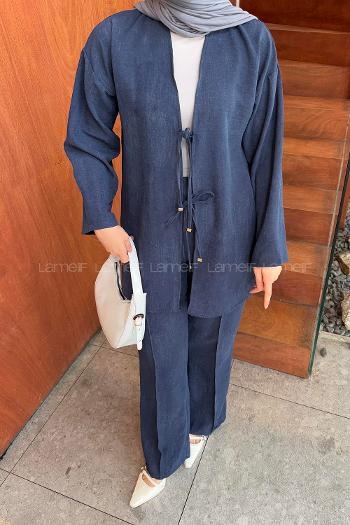 Lamelif Batikli Keten Takım Lacivert