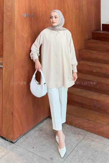 Stone Shirt Collar Cotton Lycra Tunic