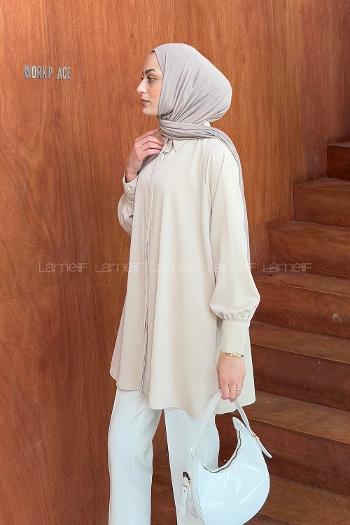 Stone Shirt Collar Cotton Lycra Tunic