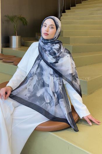 Lamelif Elegan Desen Soft Şal Siyah