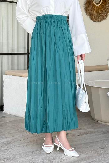 Lamelif Poplin Kraşlı Tesettür Etek Zümrüt Yeşili