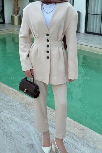 Stone Normal Neck Long Arm Polyester Regular Trousers Comfortable Suit