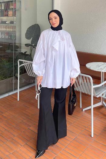 White Turtle Neck Long Arm Poplin Fabric Shirt