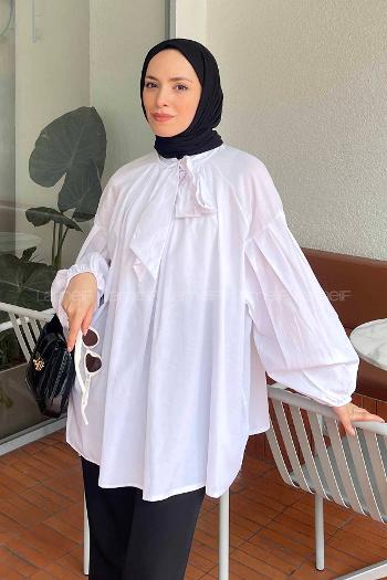 White Turtle Neck Long Arm Poplin Fabric Shirt