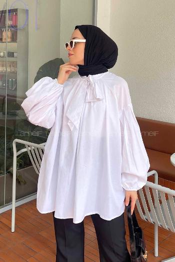 White Turtle Neck Long Arm Poplin Fabric Shirt