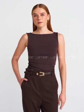 Lamelif DİLVİN 31589 Büzgülü Kayık Yaka Acı Kahve