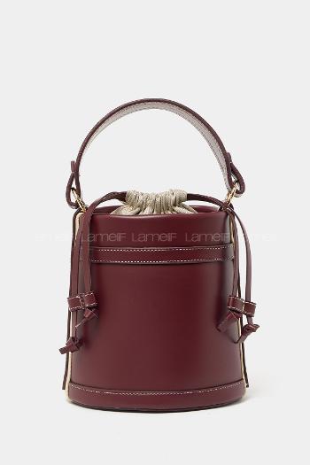 Lamelif Kova model Kontrast Dikişli Büzgülü Kapatma El ve Omuz Çanta Bordo