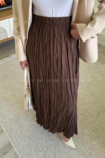 Lamelif Poplin Kraşlı Tesettür Etek Acı Kahve