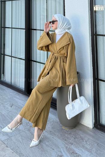 Oil Green Normal Neck Long Arm Linen Cotton Fabric Viscose Fabric Regular Trousers Linen Suit