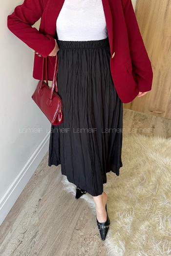 Lamelif Poplin Kraşlı Tesettür Etek Siyah