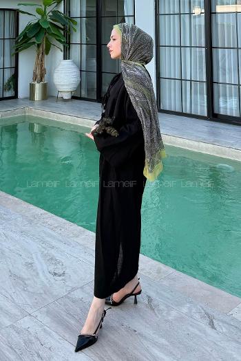 Lamelif Önü Bağlamalı Keten Takım Siyah