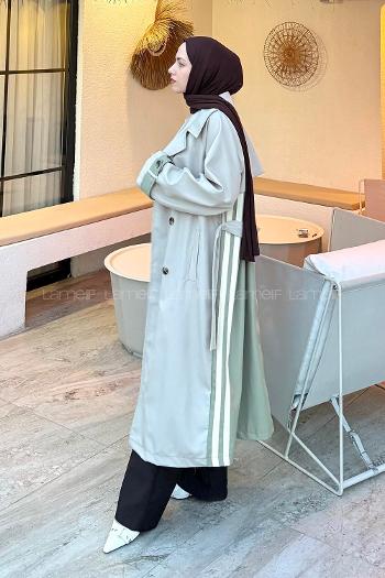 Lamelif Şerit Detay Kuşaklı Trenç Çağla