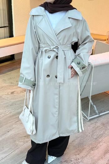 Lamelif Şerit Detay Kuşaklı Trenç Çağla