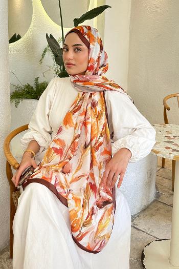 Lamelif Çicek Desen Soft Şal Kahverengi