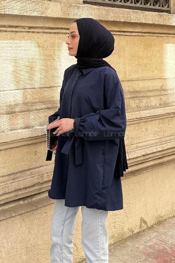 Lamelif Kol Detaylı Gömlek Lacivert