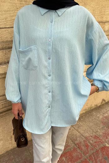 Lamelif Kraşlı Gömlek Bebe Mavisi