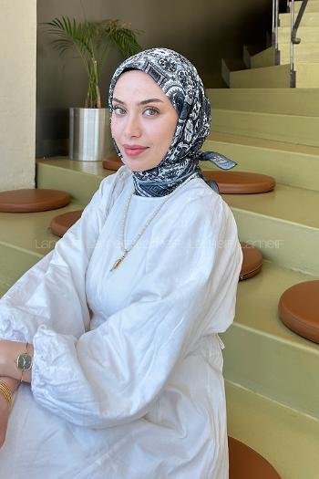 Lamelif Retro Desen Soft Eşarp Antrasit