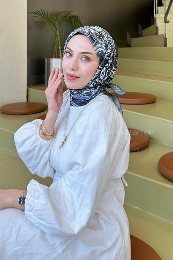 Lamelif Retro Desen Soft Eşarp Antrasit