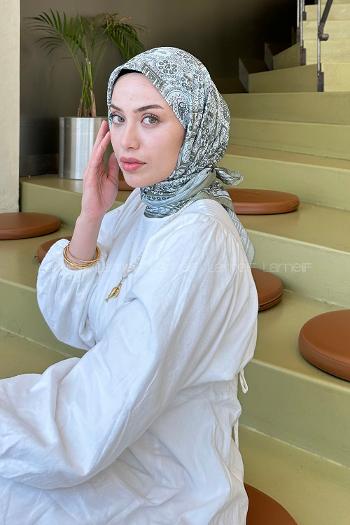 Lamelif Retro Desen Soft Eşarp Çağla Yeşili