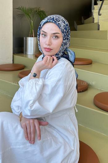 Midnight Blue Cotton Fabric Striped Flowering Straight Printed Scarf