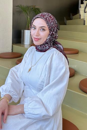 Lamelif Retro Desen Soft Eşarp Koyu Bordo