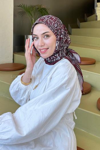 Lamelif Retro Desen Soft Eşarp Koyu Bordo