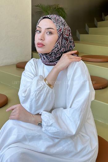 Lamelif Retro Desen Soft Eşarp Koyu Bordo