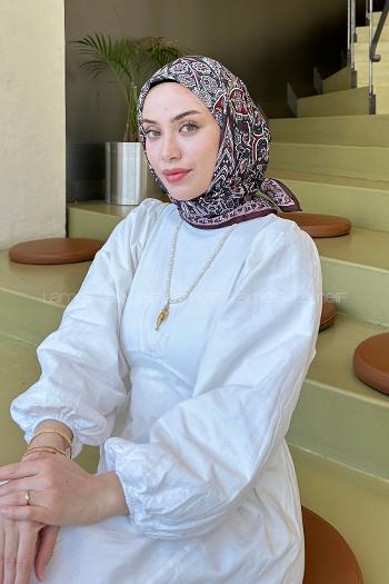 Lamelif Retro Desen Soft Eşarp Koyu Bordo