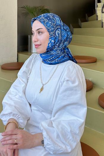 Lamelif Retro Desen Soft Eşarp Lacivert