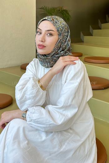 Lamelif Retro Desen Soft Eşarp Mint Yeşili