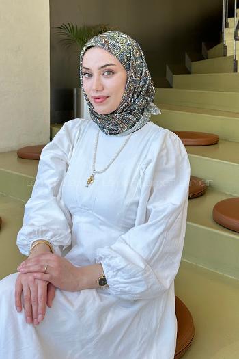 Lamelif Retro Desen Soft Eşarp Mint Yeşili