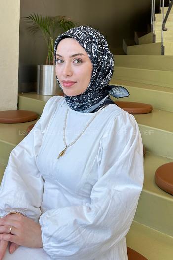 Lamelif Retro Desen Soft Eşarp Siyah